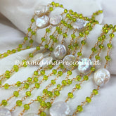 Peridot Beaded Chain, Mother Of Pearl Wire Wrapped Chain, Rosary Bead Chain, Jewelry Making Chain, DIY Chain – SELLING BY FOOT
